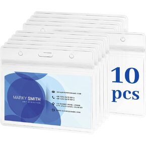 BLEUM CADE 10 Pcs Extra Thick ID Badge Holder - Horizontal Plastic Clear Waterproof Name Tag Badge Holder for Office IDs Credit Cards