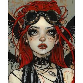 Redhead Punk Girl Paint by Number for Adults Beginner,Personality Girl Paint by Numbers on Canvas,Gothic Style Decor Paint by Numbers Kits with Burshes Acrylic Paint Without Frame 16x20 Inch