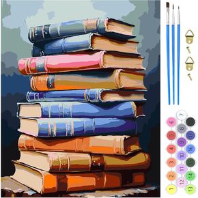 MXJSUA Books Paint by Number Kits for Adults Beginner, Books Paint by Numbers Kit On Canvas Adults' Paint-by-Number Kits DIY Oil Painting Kits for Gift Home Wall Decor 16x20 Inch