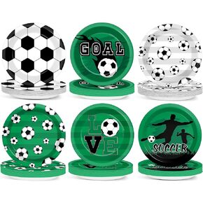 60Pcs Soccer Party Supplies Soccer Paper Plates Ball Birthday Decorations 7Inch Sports Theme Dessert Cake Plates Disposable Tableware for Kids Boys Birthday Baby Shower