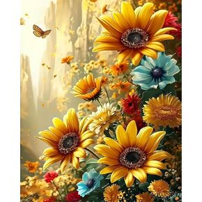 Sunflower Butterfly 5D Diamond Art Kits for Adults Beginners，DIY Full Round Drill Diamond Painting Kits，Paint by Diamonds Dots Gem Art Crystal Easy，Home Wall Decor 11.8x15.7 Inch