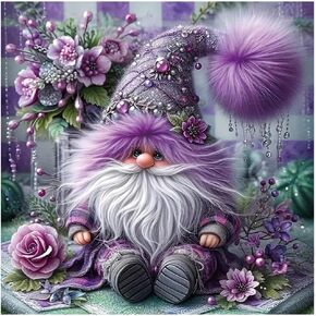 DIADAY Purple Gnome Diamond Painting Kit for Adults, 5D Diamond Art Kits for Beginners with Full Round Gem, Crafts Art DIY Home Wall Decor Gift 12 x 12 Inches