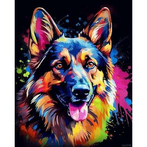 QACEYID DIY Paint by Numbers for Adults Canvas Acrylic Stress Less Number Painting Gifts Room Home Decoration, Colorful German Shepherd Dog 40x50cm