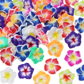 Penta Angel Plumeria Beads 50Pcs Small Polymer Clay Hawaiian Flower Beads Bulk 3D Floral Loose Spacer Charms for Earring Necklace Bracelets Jewelry Making (Mixed Color)