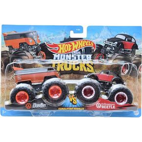 Hot Wheels Monster Trucks Drag Bus Vs Volkswagen Beetle, Demolition Doubles Bus Vs VW Beetle