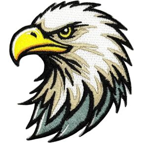 3.5" Eagle Head Iron On Patch - Embroidered Bald Hawk Biker Military Patriotic Motorcycle Rocker Eagles Applique Appliques Iron On Sew On Patches for Holes, Clothing, Jeans, Hat, Backpacks, Clothes