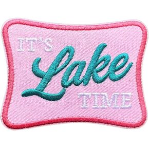 It's Lake Time Patch, Summer 3 Inches Iron On/Sew On Embroidered Applique Fabric Aesthetic Vacation Patches for Clothes Backpacks Hat Jeans, Cotteque Girly Embroidery Patches for Boy Girl