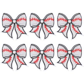 6PCS Baseball Iron on Patches Bow Iron on Patches Set Baseball Bow Sew on Sports Style Embroidered Patch for Clothes, Backpacks, Hats, Jeans, T-Shirts DIY Decoration (2.4 × 2.3 × 0.5 Inches)
