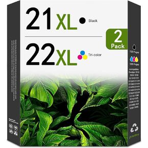 21XL 22XL Ink Cartridges Replacement for HP 21 22 Ink for Deskjet F335 F380 F4180 F2210 D1420 D1520 D1530 D1560 PSC1410 Officejet 4315 J3680 Printer (2-Pack 1Black/1Tri-Color)