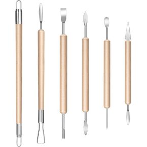 ElevateTech 6 Pcs Clay Tools Kit Pottery Tools Clay Sculpting Tool Wood Ceramic Tool Double-Sided Polymer Modeling Clays Cutters Set for Carving, Molding Pottery, Air Dry & Polymer Clays