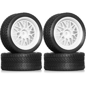 REDSPIDER12mm Hex RC Wheels and Tires(4pcs) OD 2.56 RC Tires 1/10 Rubber Tires & Plastic Wheel Rims for HSP Tamiya HPI Kyosho Redcat ExceedRC 1/10 On-Road Touring Car (Black)