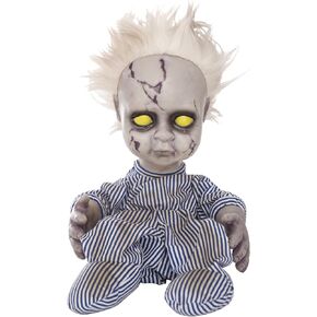 EVAPLUS 11inch Halloween Haunted House Crying Baby Terror Decoration Toy, Animatronic Roaming Creepy Doll Halloween Decoration,Haunted Sound Activated Holiday Prop with Battery Operated Control