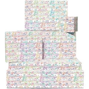 CENTRAL 23 White Wrapping Paper - Music Notes - 6 Gift Wrap Sheets With Tags - Music Lover - Recyclable Wrapping Paper - For Birthday Wedding Anniversary