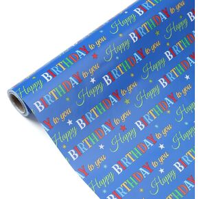 Birthday Wrapping Paper Roll, Mini Roll-17 Inches * 32.8 Feet, Blue Design Wrap Paper for Boys Men, for Birthday Party, Baby Shower, Holiday, 1 Roll