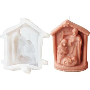 Nativity Scene Candle Mold Baby Jesus Family Silicone Mold for for Soy Wax Candle, Sculpture, Gypsum, Statue, Epoxy Resin Casting, Religious Decor (A)