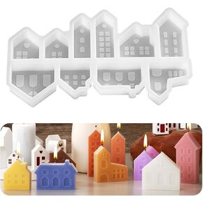 Voyyphixa 10PCS House Shape Silicone Molds Candle Craft Resin Mold Home Ornaments Epoxy Resin Casting Molds for DIY Candle Soap Clay Wax Crafts