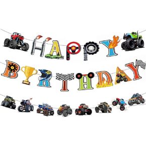 Pre-Assembled Monster Trucks Birthday Banner Trucks Off-road Vehicles Theme Party Supplies Cars Party Decorations for Monster Truck Theme Party Decorations Birthday Party