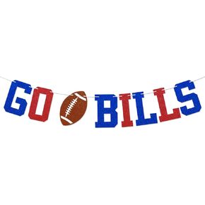 Go Bills Banner - Bills Football Party Sign, Football Game Day Decor, Funny Football Game Day Party Decorations Red Blue Glitter