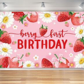 Strawberry Birthday Party Decorations for Girls Sweet one Birthday Decoration Backdrop for Berry First Birthday Party Supplies（5FT X 3FT）