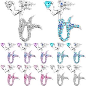12 Pieces Rhinestone Mermaid Charms Alloy Ocean Fish Mermaid Shape Dangle Pendants with Shiny Diamonds for DIY Bracelet Necklace Jewelry Making Decoration, 4 Colors