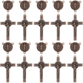 30Pcs Saint Benedict Rosary Crucifix and Medal Set, 2.1 inch Medal and 5.3 inch Cross, 15 Sets