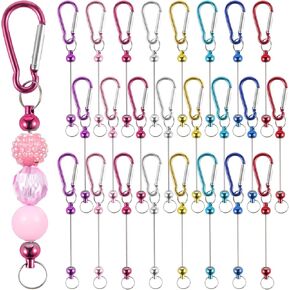 24 Pcs Beadable Keychain Bars, DIY Creative Carabiner Clips, 8 Colors, Metal Beadable Key Chains for DIY, Jewelry Making Supplies for Crafts