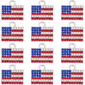 SUNNYCLUE 1 Box 18Pcs American Flag Charms Patriotic Charms Rhinestone 4th of July Independence Day USA Charm Rectangle Red Blue Flag Charm for Jewelry Making Charms Earrings Bracelets DIY Craft