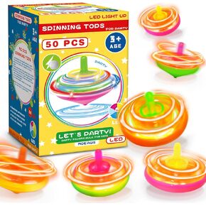 50Pcs Kid’s Light Up Spinning Tops Set, 4 Color Mixing, LED Flashing Tops, Bulk Toys, Christmas Party Favors, Halloween Prizes, School Classroom Rewards, Birthday Goodie Bag Fillers for Boys & Girls