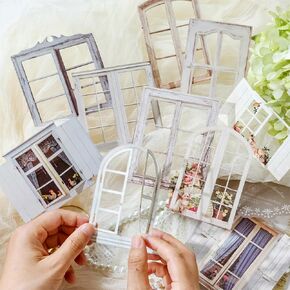 60Pcs Retro Window Hollow Out Flower Stickers Aesthetic Vintage Scrapbook Stickers for DIY Diary Junk Journal Handbook Album Decoration Label Sticker Journaling Scrapbooking Supplies