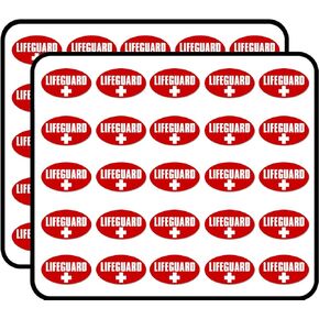 Red Oval Lifeguard - Beach Life Guard Cross Safety Pool Sticker for Scrapbooking, Calendars, Arts, Kids DIY Crafts, Album, Bullet Journals 50 Pack