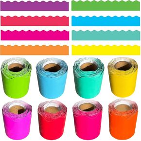Bulletin Board Borders Set 8 Rolls, 262.5 Ft Colors Wave Shape Bulletin Board Trim, DIY Decorations for Wall & Theme Supplies, Posters & Birthday Parties, Home DIY, School, Classroom Bulletin Boards