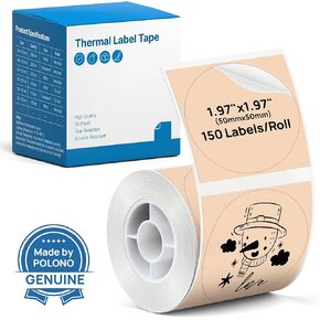 POLONO Thermal Labels for PM220S Label Maker, 1.97"x1.97" (50x50mm), Multi-Purpose Thermal Sticker Label Tape, Self-Adhesive Thermal Paper for Home, Office, 150 Labels/1Roll, Khaki