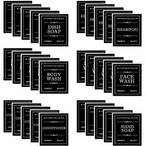 Waterproof Labels for Bottles, 30Pcs Removable Bathroom Organization Stickers for Hand/Dish Soap Shampoo Conditioner Body/Face Wash, Toiletry Labels for Plastic/Glass Bottles