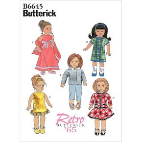 Butterick B6645OSZ 18" Doll Clothes Sewing Pattern Set, One Size
