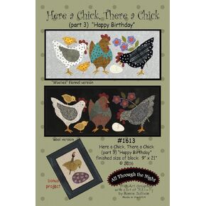 All Through the Night 'Here a Chick, There a Chick (Part 3)"Happy Birthday' Sewing Pattern: Wall Hanging, Size 9in x 21in, Color White