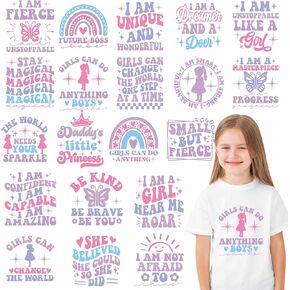 Dtf Transfers Ready to Press - 20 Sheets Inspirational Quotes Iron on Transfers for T Shirts Stickers, Positive Heat Transfer Vinyl Crafts, Little Girl Iron on Decals for Clothes Bags DIY Designs
