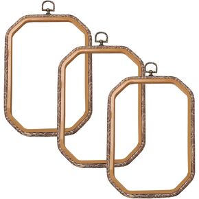 3 Pieces 7 x 10 Inch Rectangle Embroidery Hoop, Imitated Wood Cross Stitch Hoop, Plastic Embroidery Frame for Display Art Craft Sewing Ornaments DIY Decoration Hanging (3 Pieces)