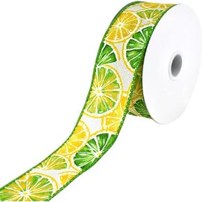 Homeford Printed Lemon Citrus Wired Ribbon, 1-1/2-inch, 10-Yard, Lime