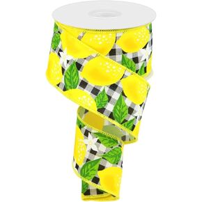 2.5" x 10 yd Yellow Lemon on Black and White Ghingham Check