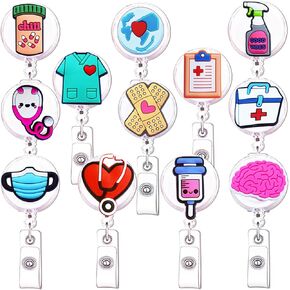 12 Pack Cute Nurse Badge Reels Nursing ID Retractable Badge Reels Funny Nurse Badge for Nurses Doctor Hospital Medical Health Worker Office Gifts