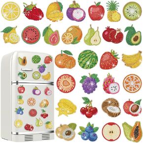 30 Pcs Diamond Painting Magnets Fruit Fridge Magnetic Diamond Art Painting Kits Fridge Sticker Magnet for Craft DIY Gifts Home Decors