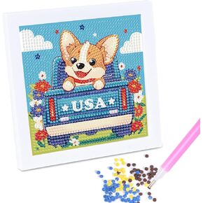 Anseal Cute Diamond Art Kits,DIY Painting Art for Kids with Wooden Frame Art and Crafts Ages 6-8-10-12, Diamond Arts and Cafts Sets for Kids and Adult Beginners Home Wall Decoration (Dog)
