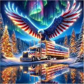 SJUTOUCI Truck Diamond Painting Kits for Adults, Diamond Art Kits for Beginners, DIY 5D Full Drill Diamond Dots Gem Craft Art Home Wall Decor 12x12 inch, Eagle