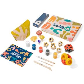 Sculpd - The Original Kids Pottery Kit, Air-Dry Clay Starter Kit for Kids Age 4 to 6, Air Dry Clay with 5 Colour Paint Set, Paintbrushes, Pottery Tools, Clay Cutters, Sponge and Step-by-Step Guide