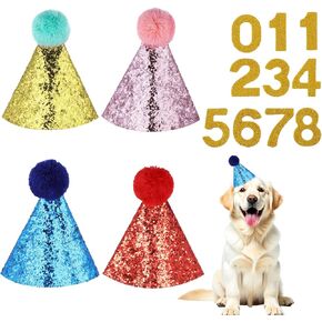 Dog Birthday Hat, 4 Pcs Birthday Hat for Dogs with 0-9 Numbers Cute Party Hats for Dogs Cats for Holiday Wedding Puppies Kittens Costume Accessories (Red Pink Blue Gold)