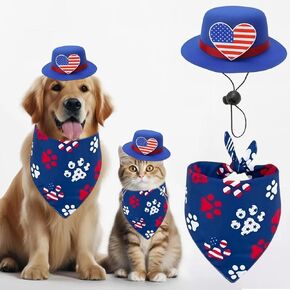 Independence Day Dog Bandanas American Flag Pet Hat 4th of July Paw Print Reversible Triangle Bibs Scarf Adjustable Dog Hat Cat Cap Pet Neckerchief Pet Accessories for Most Pets Patriotic Memorial Day