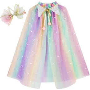 XEPST Colorful Princess Cape Princess Cloak with Hairpin for Girls, Princess Fancy Dress Accessories Princess Dress Up for Halloween Christmas Costume Carnival Birthday Party Cosplay