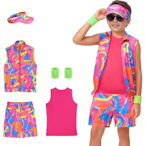 80s Kids Workout Costume,80s Outfit Clothing for Boys, Halloween Party Cosplay Dress Up Set