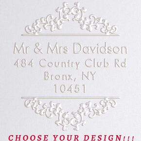 20 Designs! Return Address Embosser Seal Stamp Personalized Customized Monogram Wedding Invitiations 1 x 5/8" (Design 3)
