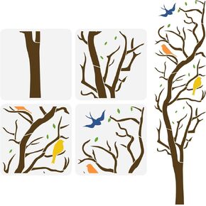 FINGERINSPIRE 4PCS Tree of Life Painting Stencil 11.8x11.8 inch Reusable Tree Branches Drawing Template Layered Large Life Tree Stencil Decorative Bird Tree Pattern Stencil for Painting on Wood Wall